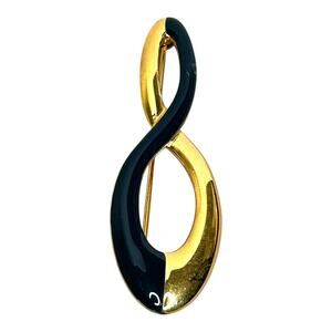 Vintage Monet Twisted Infinity Gold Tone Navy Blue Enamel Brooch Pin